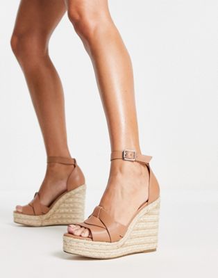  Sivian cross strap espadrille wedges in camel leather
