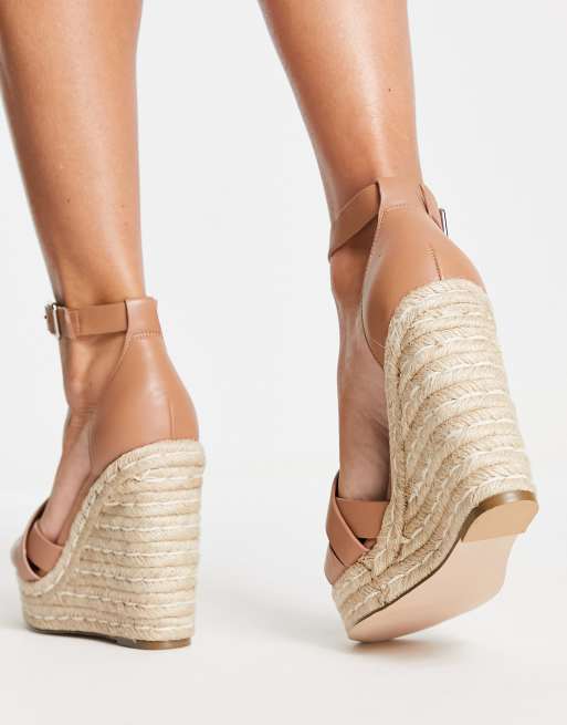 Steve Madden Sivian cross strap espadrille wedges in camel leather