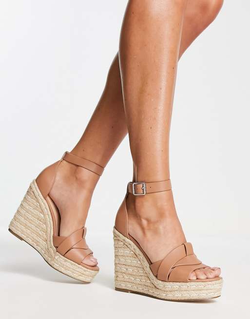 Steve Madden Sivian cross strap espadrille wedges in camel leather