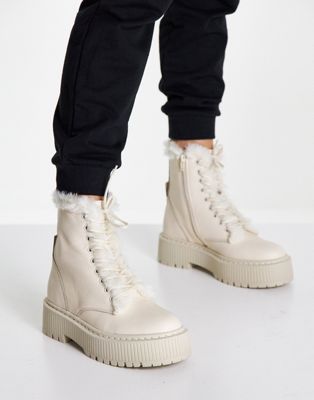 Steve Madden Skyhy-F faux-fur lined lace up boots in bone leather