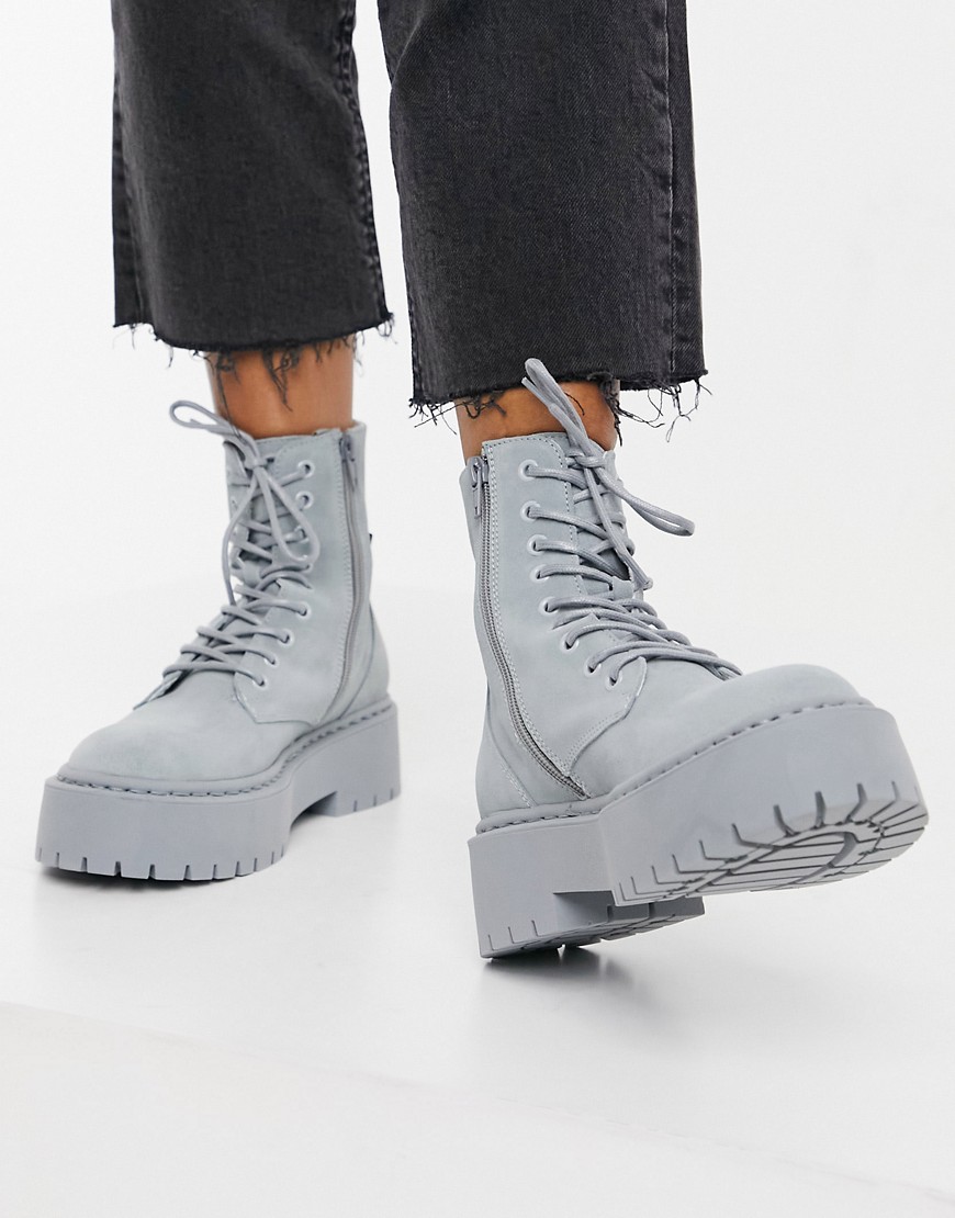 Steve Madden Skylar chunky lace up boots in grey suede