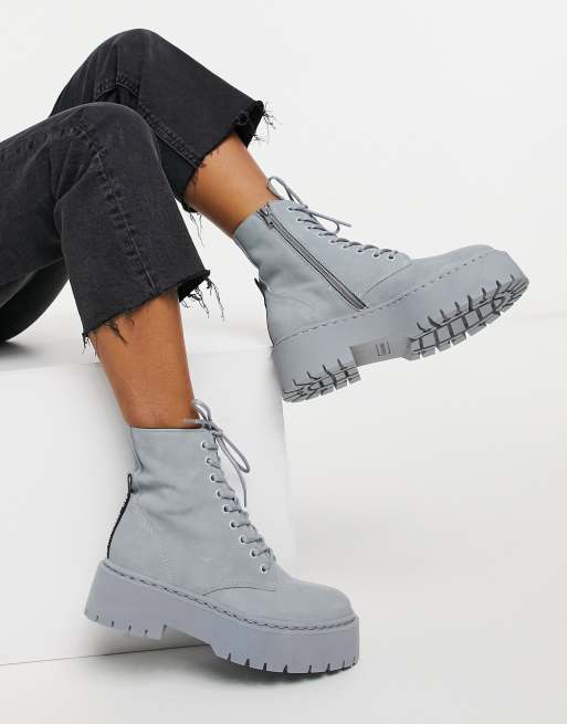 Steve Madden Skylar chunky lace up boots in grey suede ASOS