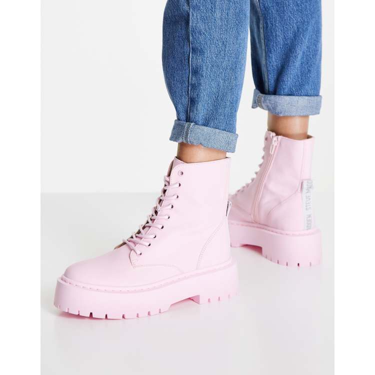 Pink suede lace up boots best sale