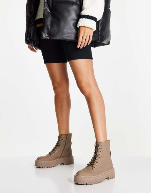 Steve Madden Skylar leather chunky lace up boots in beige, 2 of 4