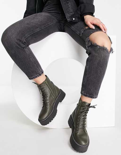 Steve Madden – Skylar – Skórzane buty do kostki w kolorze khaki
