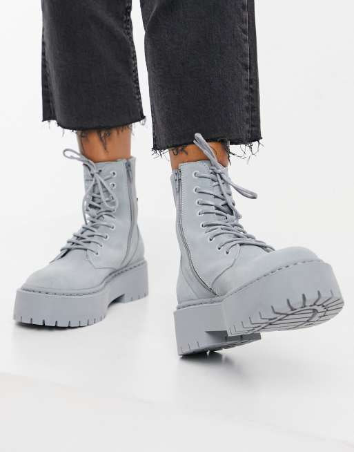 Steve Madden – Skylar – Szare zamszowe sznurowane buty na grubej podeszwie