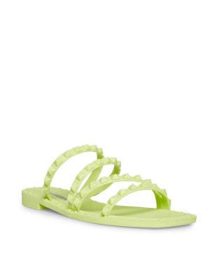 Steve Madden Skyler J Womens Slip On Studded Slide Sandals In Green