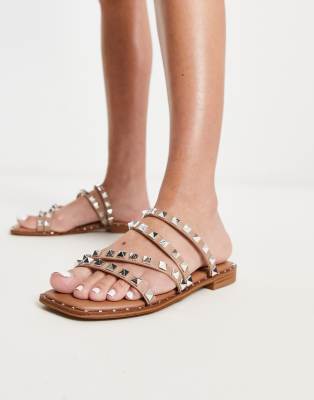 Steve Madden - Skyler - Sandalen in Beige mit Nietenbesatz-Brown