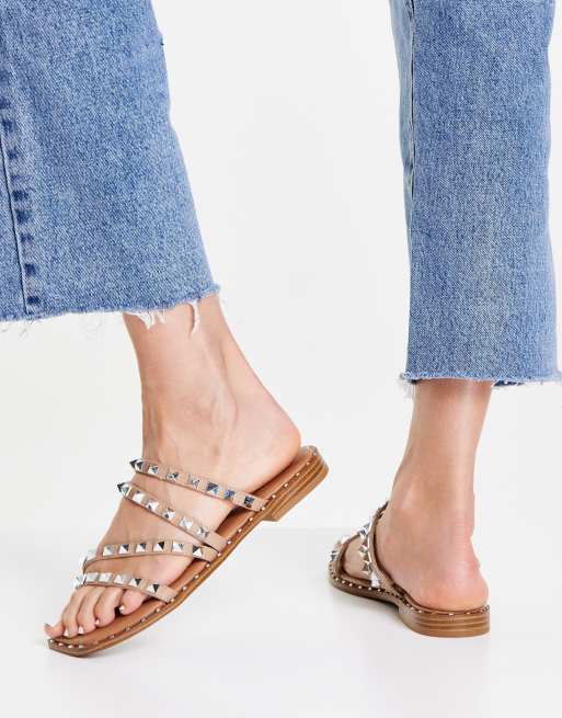 Steve Madden Skyler studded flat sandal in tan