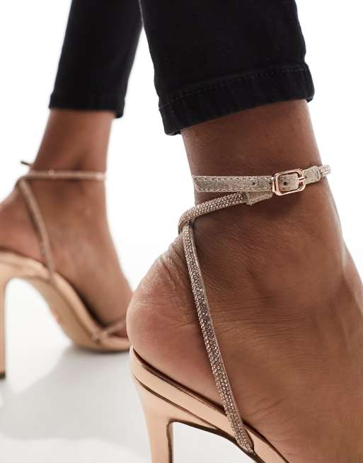 Steve Madden Slayed embellished strap heeled sandals in rose gold ASOS