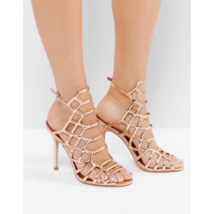 Gold caged 2025 heeled sandals