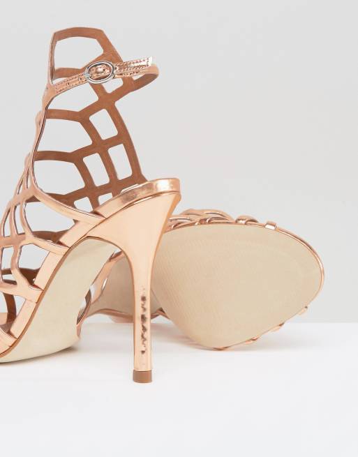 Steve Madden Slithur Rose Gold Caged Heeled Sandals