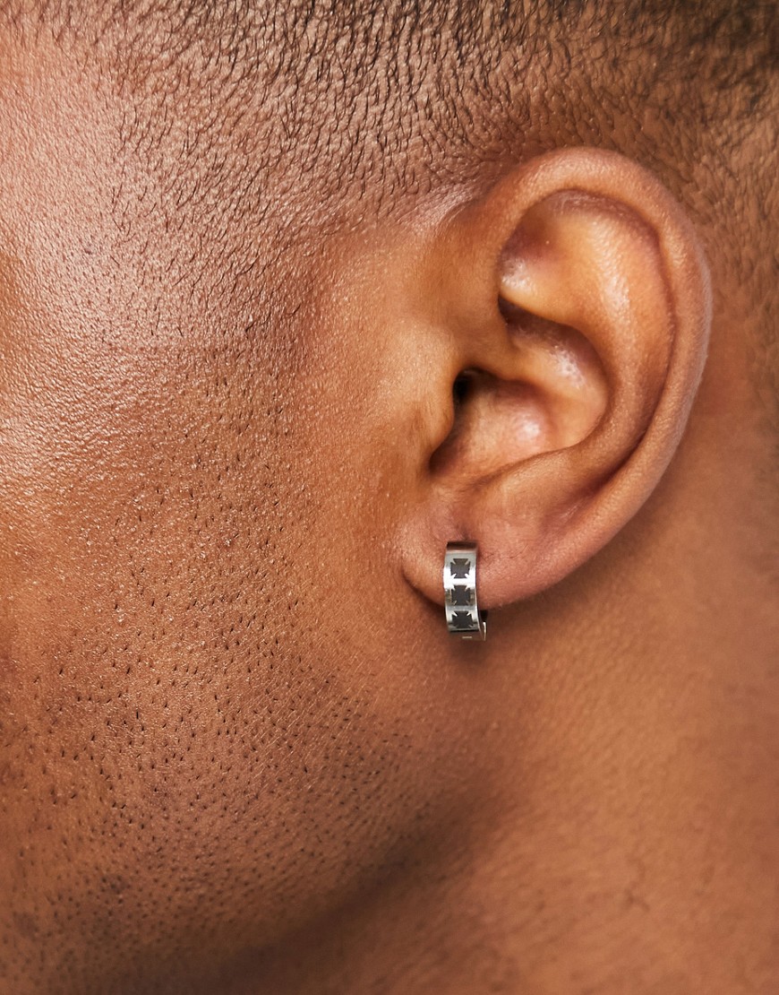 Steve Madden Small Hoop Earrings With Cross Pattern In Silver