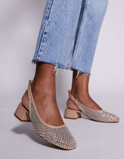 Steve Madden – Smitten – Schuhe in Beige mit Netzstoff, Blockabsatz und Strassverzierung - view 1