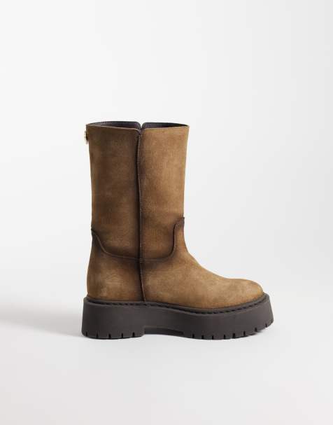 Steve Madden Soleil Chunky-Ankle-Boots aus taupefarbenem Wildleder in Used-Optik - view 1