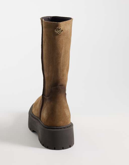 Steve Madden Soleil chunky ankle boots in distressed taupe suede, 4 of 4