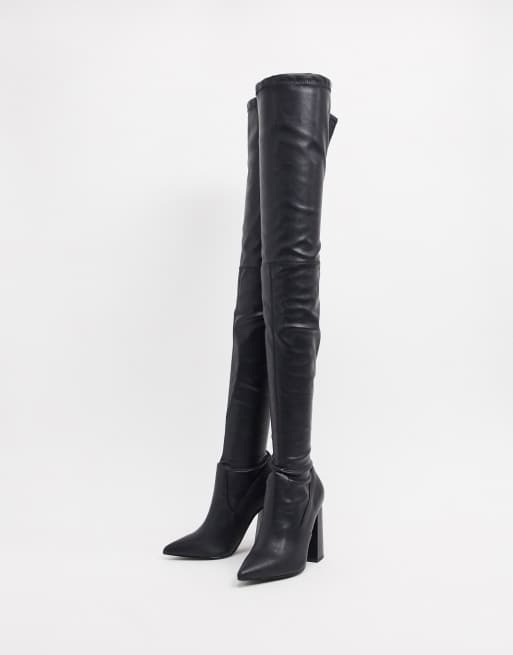 Steve Madden sommer heeled knee boots in black ASOS