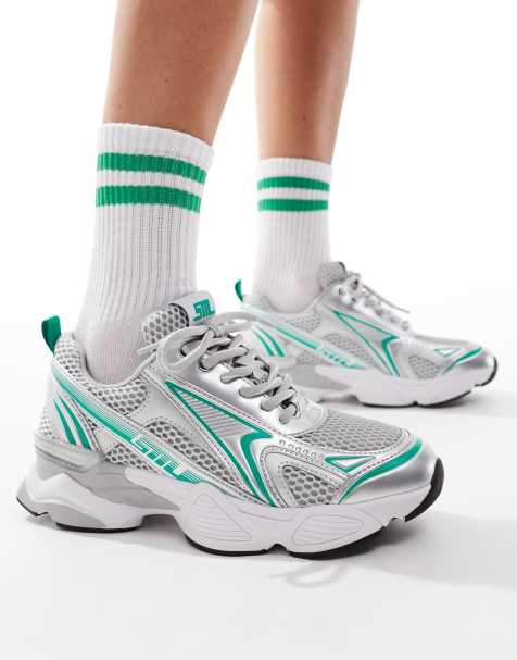 Steve Madden Speedster-E Trainers in Silver & Green - view 1
