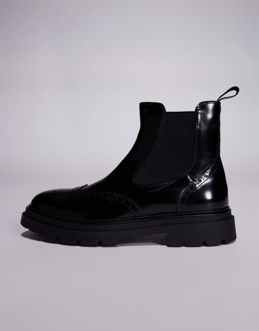 Steve Madden Stancie chelsea boots with brogue detail in black, 2 of 4