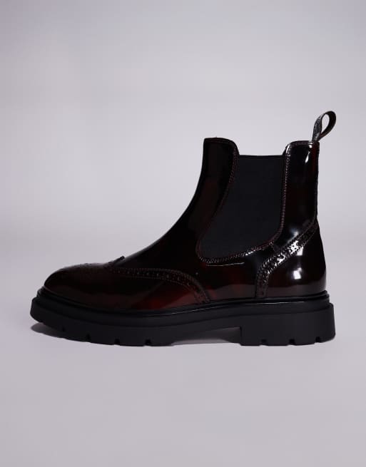 Steve Madden Stancie chelsea boots with brogue detail in burgundy, 2 of 4