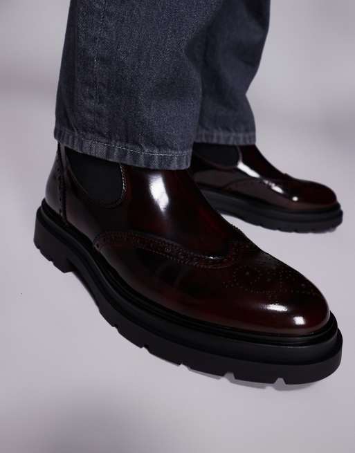 Steve Madden Stancie chelsea boots with brogue detail in burgundy, 3 of 4