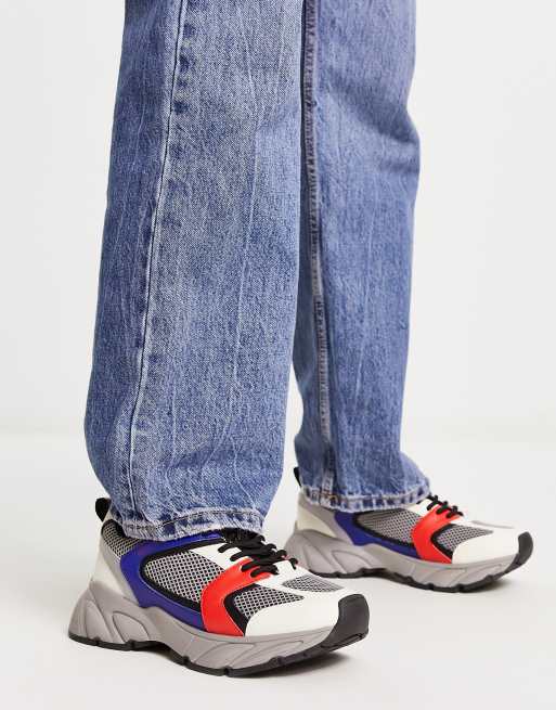 Steve Madden - Standout - Gråblå chunky sneakers med multifarvede paneler