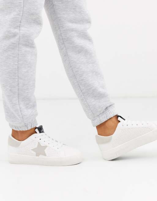 Steve Madden Rayner White And Silver Star Sneaker