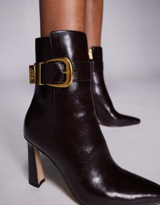 Steve Madden – Stashed – Brązowe buty do kostki z klamrą na wysokim obcasie, 2 z 4