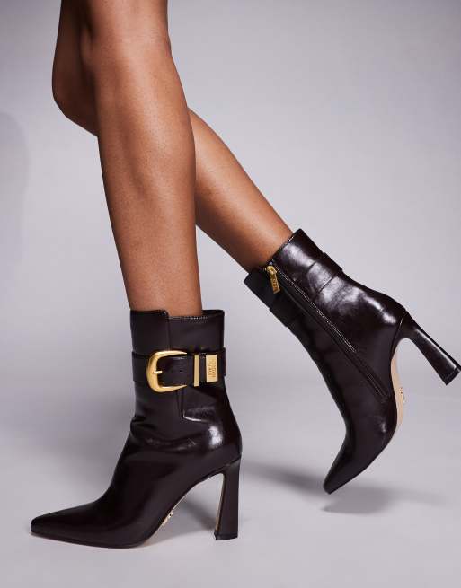 Steve Madden – Stashed – Brązowe buty do kostki z klamrą na wysokim obcasie, 4 z 4