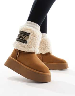  St.Moritz fluffy cuff ankle boot in chestnut 