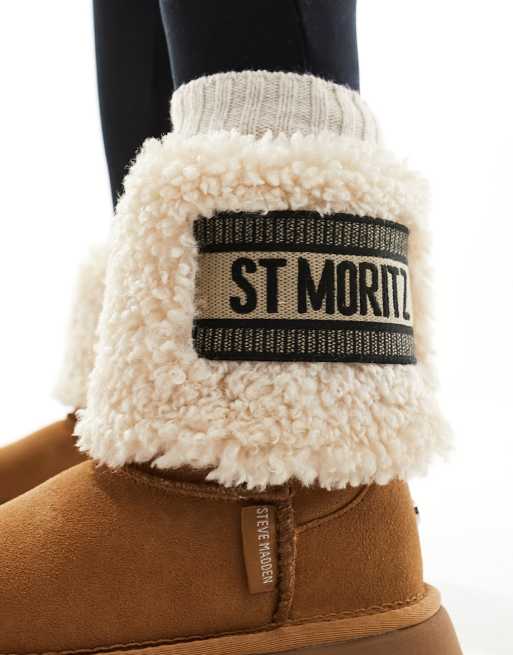 Steve Madden St.Moritz fluffy cuff ankle boot in chestnut ASOS