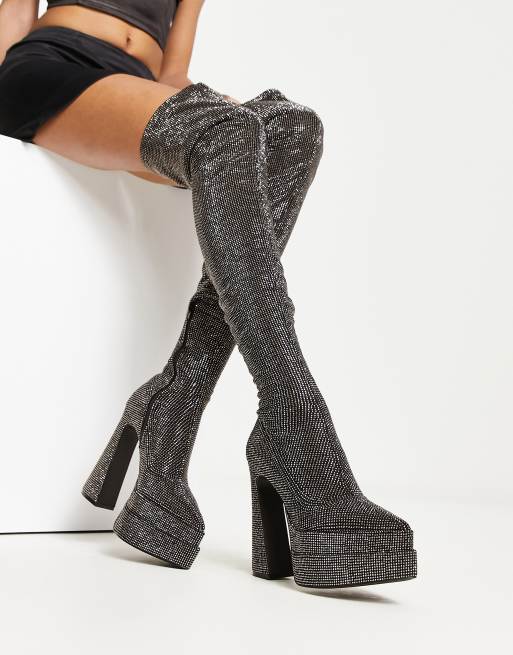 Over the shop knee rhinestone boots