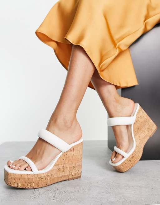 Steve Madden Sun City two part mule wedges in white leather ASOS