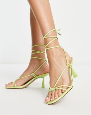Steve Madden Superb ankle tie strappy heeled sandals in lime - ASOS Price Checker