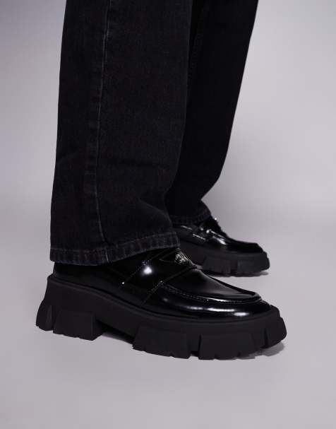 Steve Madden Talsy chunky sole loafers in black leather box - view 1
