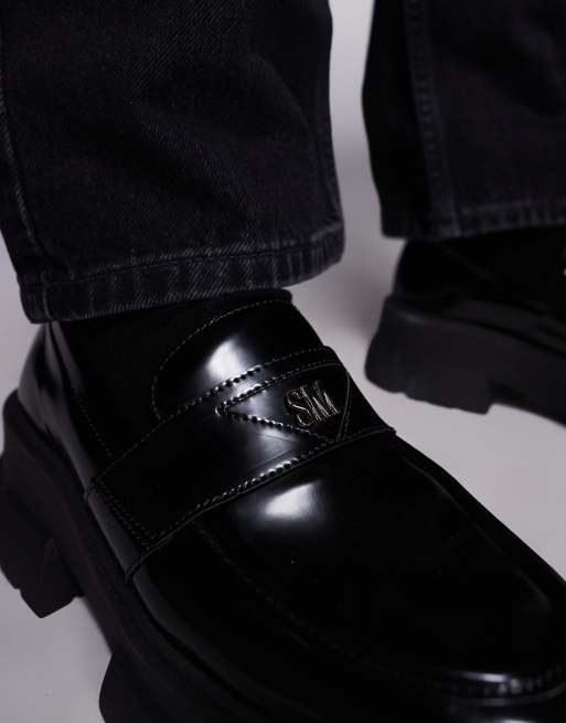 Steve Madden Talsy chunky sole loafers in black leather box, 3 of 4