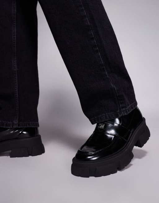 Steve Madden Talsy chunky sole loafers in black leather box, 4 of 4