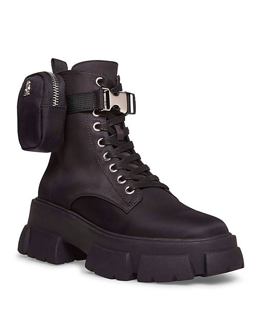 asos.com | Steve Madden Tanker-P chunky lace up boots with removable pouch in black