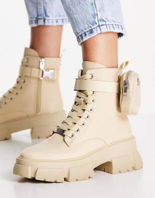 Steve Madden Tanker P Scarponcini stringati con suola spessa e borsello rimovibile color sabbia