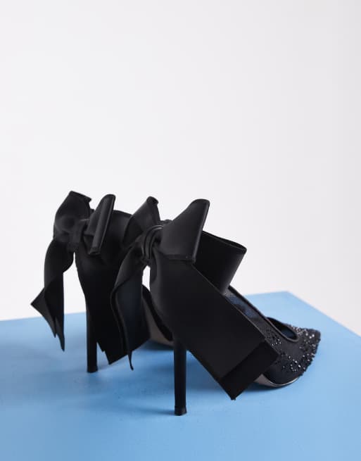 Steve Madden - Teacup - Sorte pumps i satin med sløjfedetalje og hælrem, 4 af 4