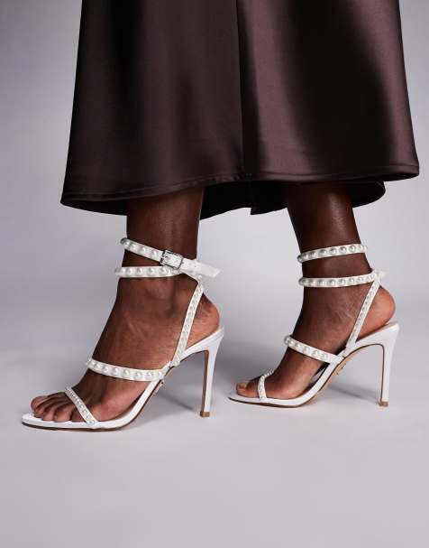 Steve Madden Teena strappy faux pearl high heels in ivory - view 1