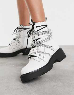 Steve Madden Temina chunky boot with chains in white ASOS