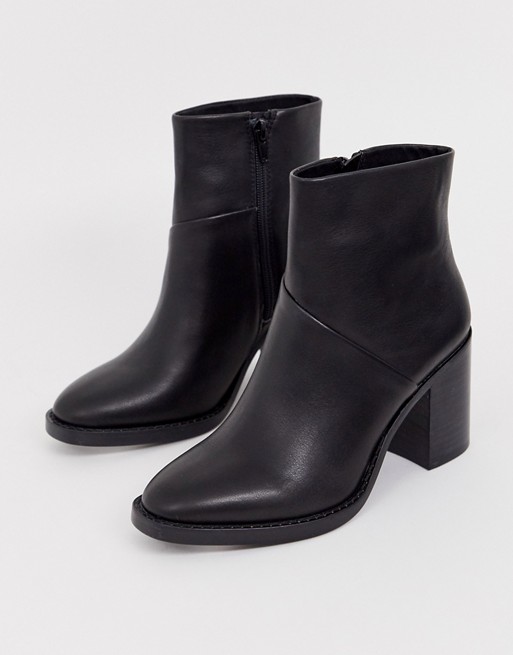Steve Madden Tenley black leather mid heeled ankle boots | ASOS