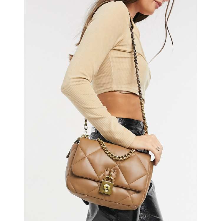 Steve Madden Bbrita quilted chain handle shoulder bag in taupe, ASOS