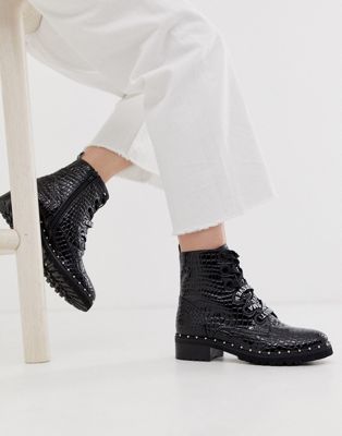 black croc studded boots