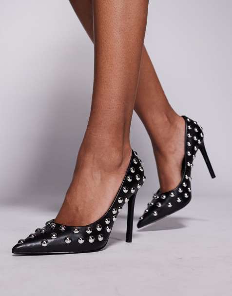 Steve Madden Thrives-S pointed court shoes with dome studs in black - view 1