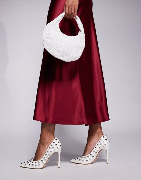 Steve Madden Thrives-S pointed court shoes with dome studs in white - view 1