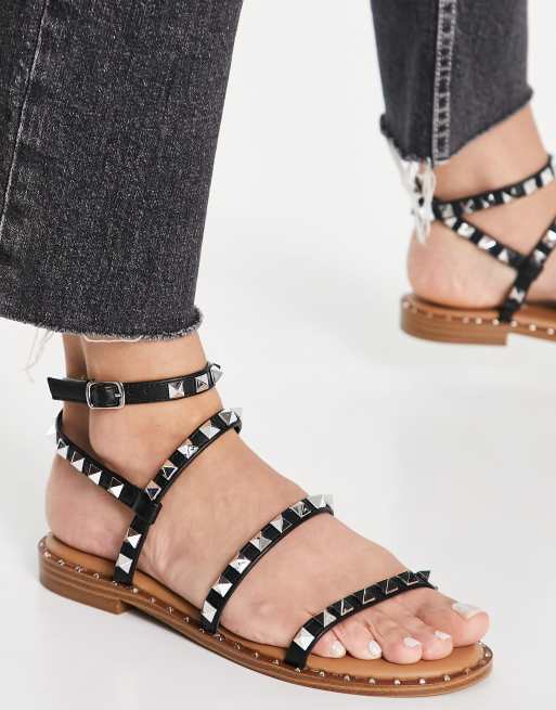 Steve Madden Travel strappy studded flat sandals in black ASOS