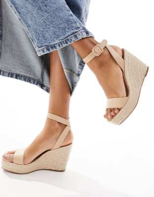 Steve Madden - Upstage - Espadrilles aus Leder in Altrosa mit Keilabsatz-Neutral