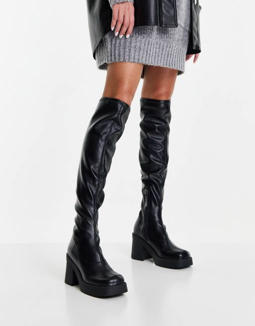 Steve Madden – Upsurge – Svarta, lårhöga boots med klack i 90-talsstil, 3 av 4